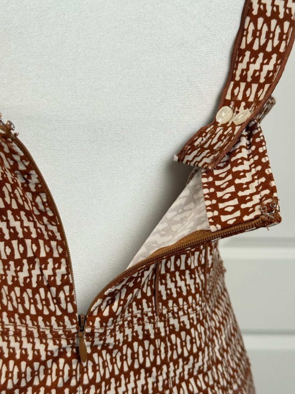 ANTHROPOLOGIE Squareneck Slim Mini Dress, Brown/White Pattern Women's Size 10 - Picture 8 of 9